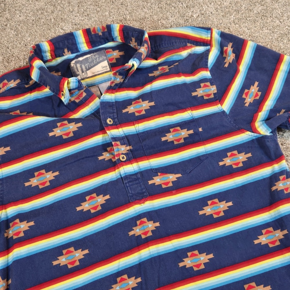 Chubbies Shirt Mens Large Blue Aztec‎ Made in USA The Nutter Short Sleeve Pocket